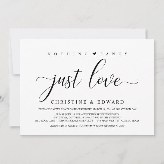 結婚式の秘密の誓い、エレガントな披露宴パーティーの招待状 招待状 (正面)