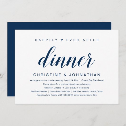 結婚式の秘密の誓い、幸せな結婚後のディナー招待状 招待状 (正面/裏面)