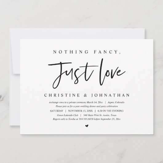 結婚式の秘密の誓い、特別なものは何もなし、ただ愛を祝う招待状 招待状 (正面)