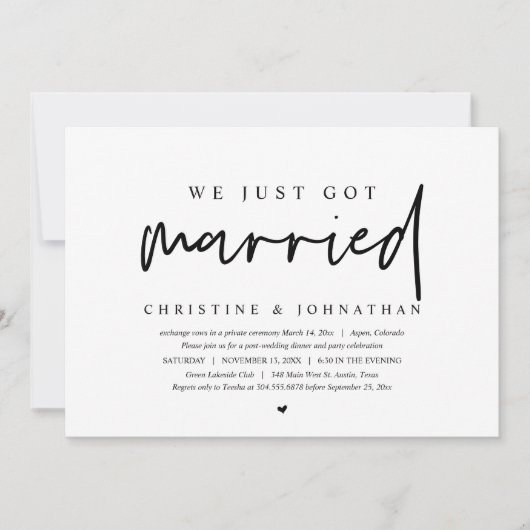 結婚式の秘密結婚のお知らせ、 私たち結婚しました  招待状 (正面)