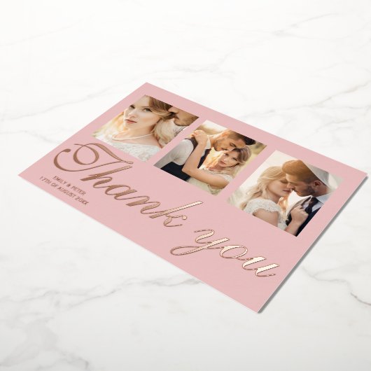 結婚式の箔押し感謝カード。ローズゴールドの箔押しカード 箔招待状 (回転した状態)