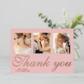 結婚式の箔押し感謝カード。ローズゴールドの箔押しカード 箔招待状 (立ち正面)