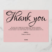 結婚式の箔押し感謝カード。ローズゴールドの箔押しカード 箔招待状 (裏面)