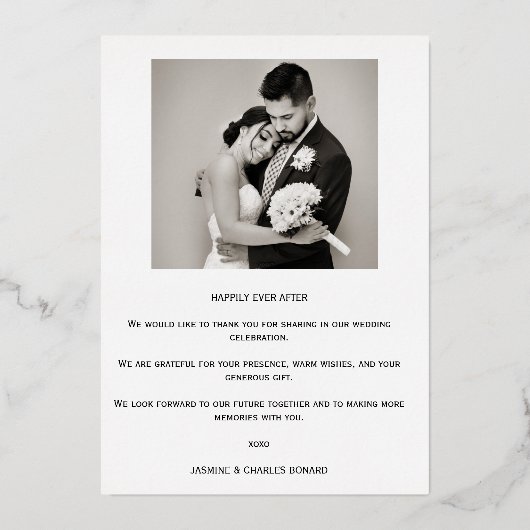 結婚式の箔押し感謝カード 箔招待状 (裏面)