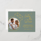 結婚式の節約日写真（サージグリーン）, 箔招待状ポストカード (正面/裏面)