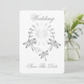 結婚式の節約日程カード シルバーのトンボ セーブザデート (スタンド正面)