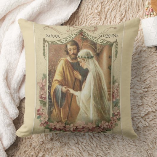 結婚式の聖母マリアカトリック教のセントジョーゼフの花柄 クッション (ブランケット)
