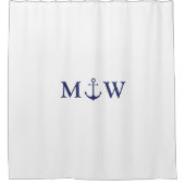結婚式の航海アンカー ネイビーブルー モノグラム シャワーカーテン (正面)