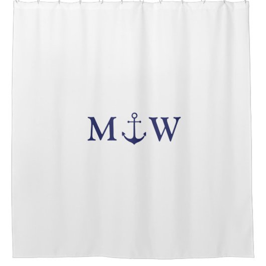 結婚式の航海アンカー ネイビーブルー モノグラム シャワーカーテン (正面)