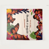 結婚式の花と蝶の自然写真背景 タペストリー (正面(横))