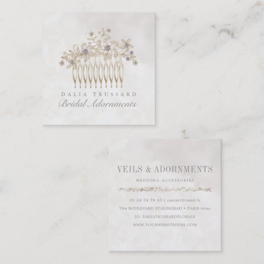 結婚式の花嫁の毛の櫛の付属品のジュエリー スクエア名刺 (正面/裏面)