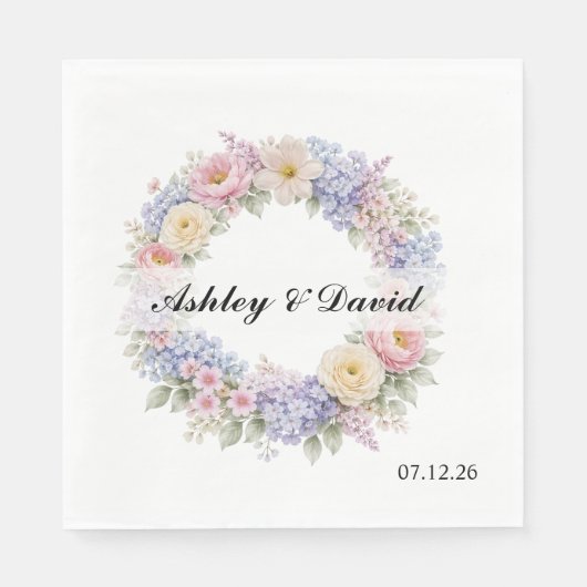 結婚式の花輪ペーパーナプキン スタンダードランチョンナプキン (正面)