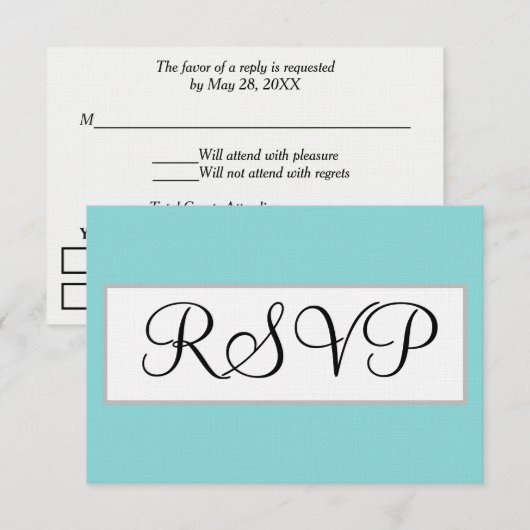 結婚式の薄緑色とシルバーのRSVPカード 出欠カード (正面/裏面)