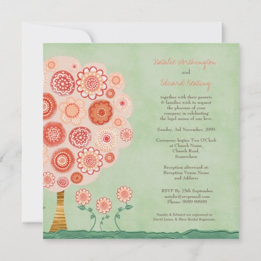 結婚式の蜜柑木の印刷できるユニークな招待状 招待状 (裏面)