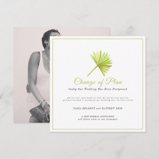 結婚式の計画変更延期のパームリーフ セーブザデート (正面/裏面)