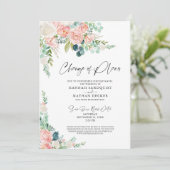 結婚式の計画変更 ブッシュピンクの花 招待状 (スタンド正面)