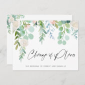 結婚式の計画変更 水彩花イラスト グリーン 案内ポストカード (正面/裏面)