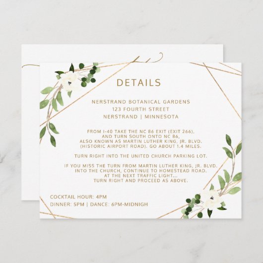 結婚式の詳細情報の幾何学的な緑の草木 エンクロージャーカード (正面/裏面)
