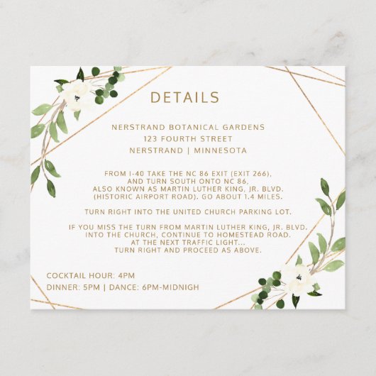 結婚式の詳細情報の幾何学的な緑の草木 エンクロージャーカード (正面)