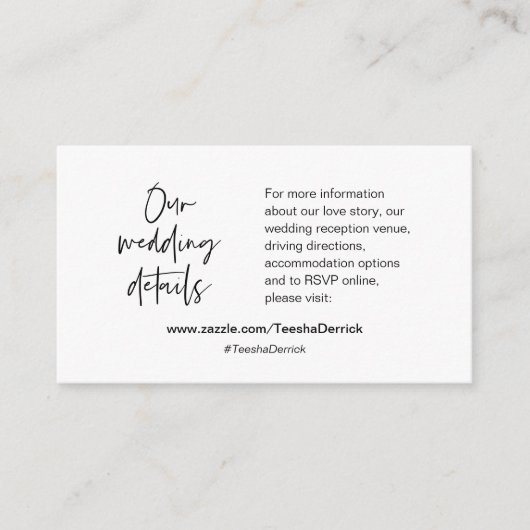 結婚式の詳細情報、ウェブサイト、RSVP、付属カード エンクロージャーカード (正面)