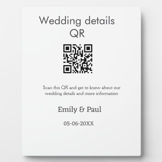 結婚式の詳細 ウェブサイト QRコード スキャン カップル名 フォトプラーク (正面)