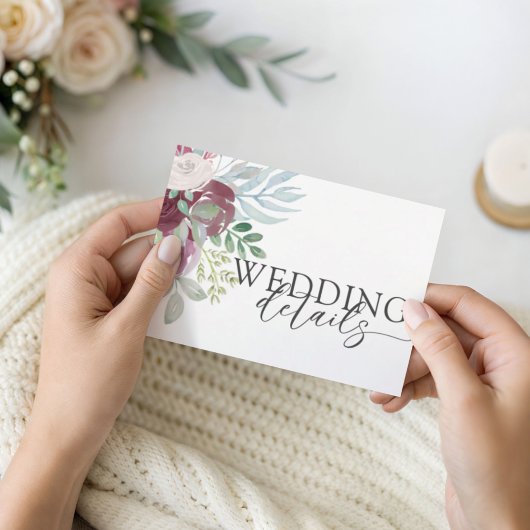 結婚式の詳細 バーガンディーローズ水彩 エンクロージャーカード