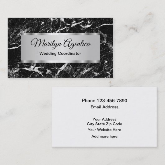 結婚式の調整者の上品で黒い大理石の背景 名刺 (正面/裏面)