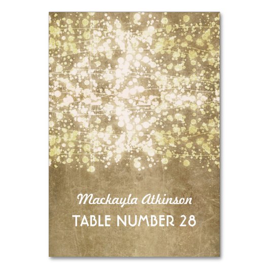 結婚式の護衛カードひもライト金ゴールドのグリッター テーブルナンバー (正面)