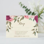 結婚式の返信カード アイボリー ワインレッド 花 出欠カード (スタンド正面)