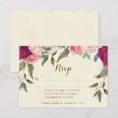結婚式の返信カード アイボリー ワインレッド 花 出欠カード (正面/裏面)