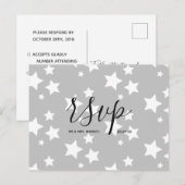 結婚式の返信カード | グレー スターズ スクリプト ポストカード (正面/裏面)