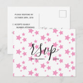 結婚式の返信カード | ピンクの星 スクリプト ポストカード (正面/裏面)