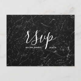 結婚式の返信カード | ブラックマーブルスクリプトポストカード インビテーションポストカード