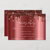 結婚式の返信 ゴールドドリップス ワインレッドのブライズシャワー 出欠カード (正面/裏面)