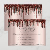 結婚式の返信　ゴールドドリップス ワインレッドのブライダルローズ 出欠カード (正面/裏面)