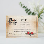 結婚式の返信 スカル ローズ ラスティック カード (スタンド正面)