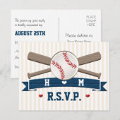 結婚式の野球モノグラムRSVPポストカード インビテーションポストカード (正面/裏面)