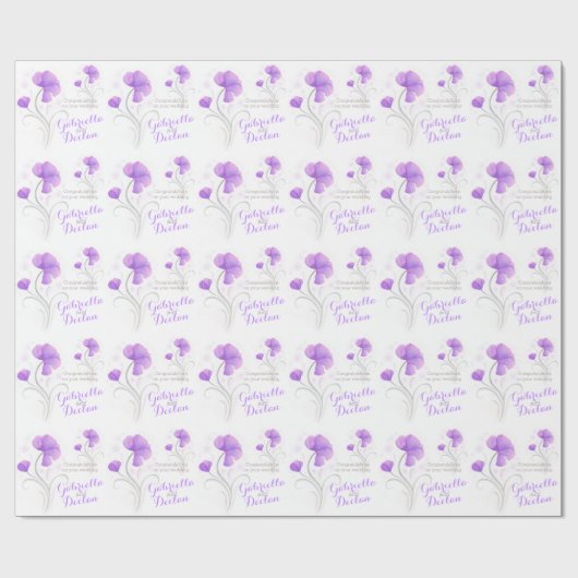 結婚式の野生の花の紫色の灰色の芸術の覆い ラッピングペーパー (フラット)