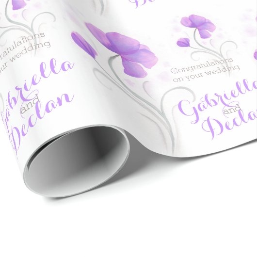 結婚式の野生の花の紫色の灰色の芸術の覆い ラッピングペーパー (ロールコーナー)