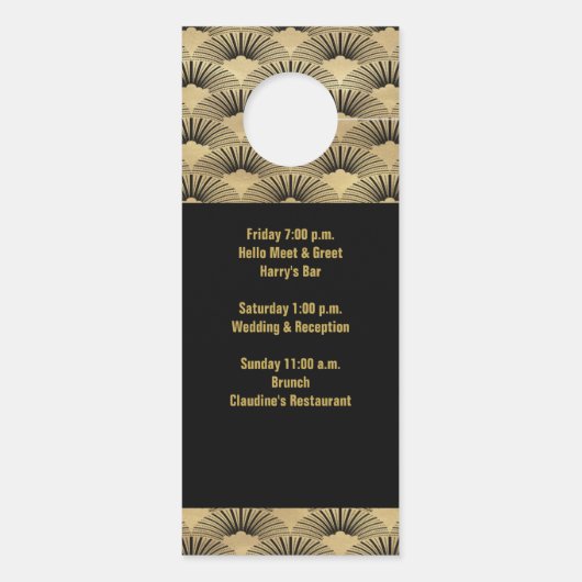 結婚式の金ゴールドのアールデコの歓迎のイベントIteneary ドアノブサイン (裏面)