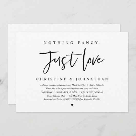 結婚式の隠し事なしの招待状、シンプルに愛を祝おう 招待状 (正面/裏面)