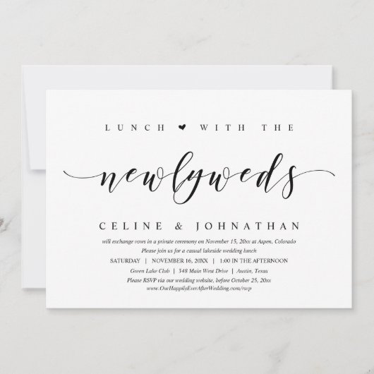 結婚式の隠し立て、 新婚夫婦とのランチのお誘い 招待状 (正面)