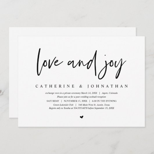 結婚式の隠し立て, 現代のミニマリスト, 愛と喜び 招待状 (正面/裏面)