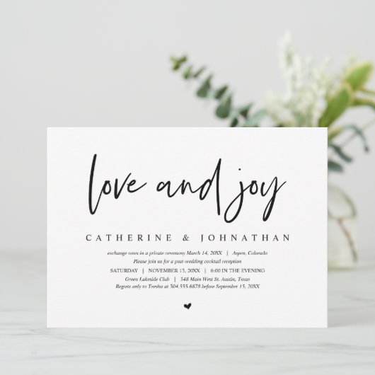 結婚式の隠し結婚式, 現代のミニマリスト, 愛と喜び 招待状 (スタンド正面)