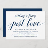 結婚式の隠し結婚、エレガントで上品なネイビーブルーのスクリプト 招待状 (正面/裏面)