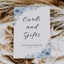 結婚式の青いカードとギフトの看板 招待状