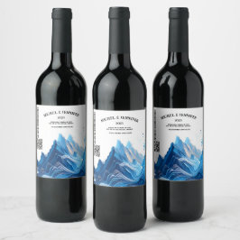 結婚式の青いラベル ワインラベル