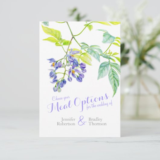 結婚式の食事の上等の紫色の花の応答カード 出欠カード (スタンド正面)
