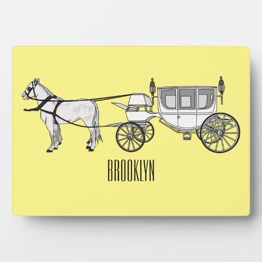 結婚式の馬と馬車の漫画イラスト フォトプラーク (正面)