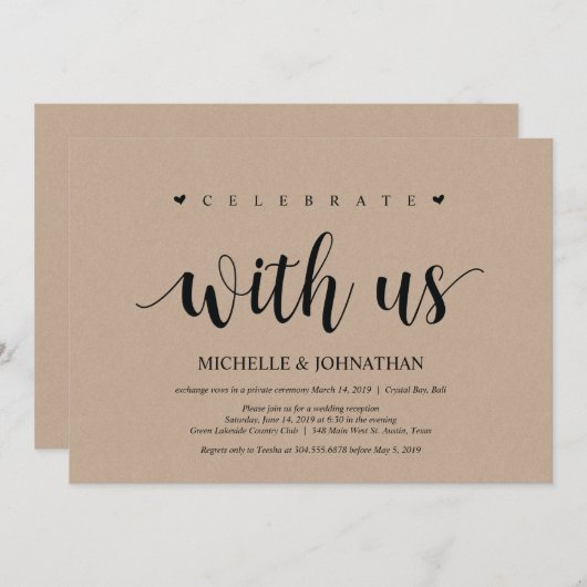 結婚式の駆け落ちを祝おう 誘ってくれてありがとう 招待状 (正面/裏面)